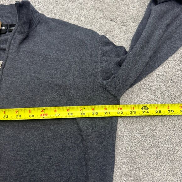 Boss Hugo Boss Full Zip Cardigan Sweater Mens Small Charcoal Gray Mock Cotton - Picture 14 of 15